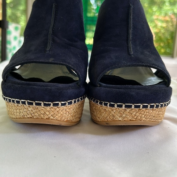 Stuart Weitzman Ponte Cutout Espadrille Platform Wedge Slides Navy Blue 8.5 - Picture 3 of 12